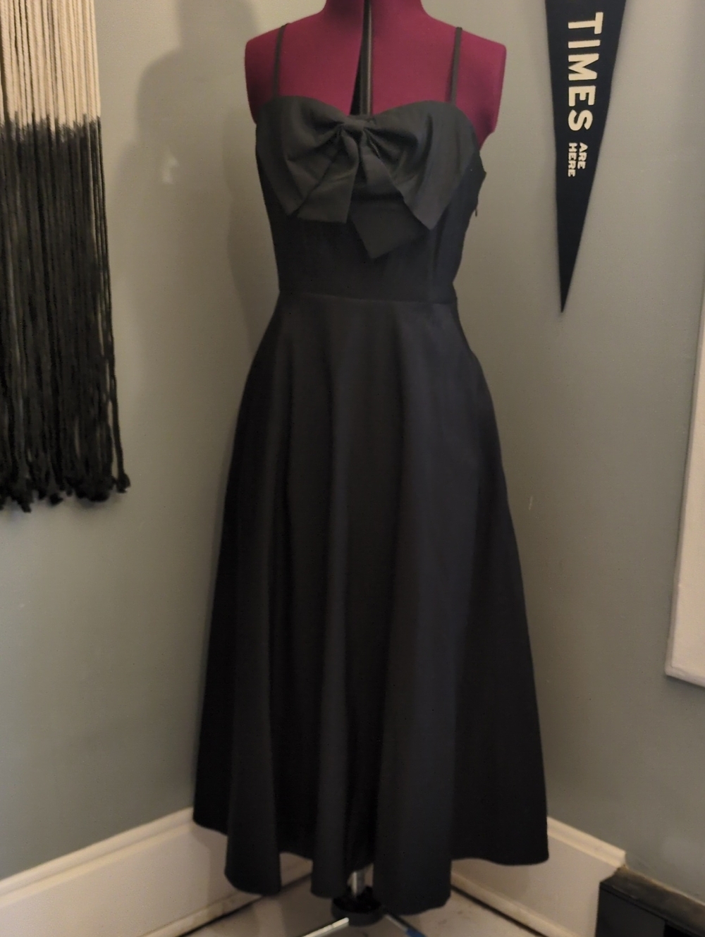 A New Day Black Midi Dress with Bow-Front Bodice - Women's Elegant Evening Dress